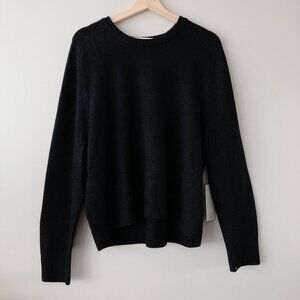 Rachel Zoe 100% extra fine merino wool black sweater large crew neck knit shirt